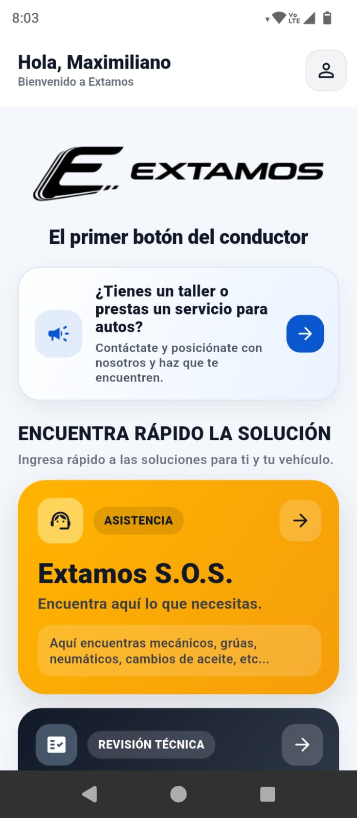 Pantalla de la plataforma Extamos
